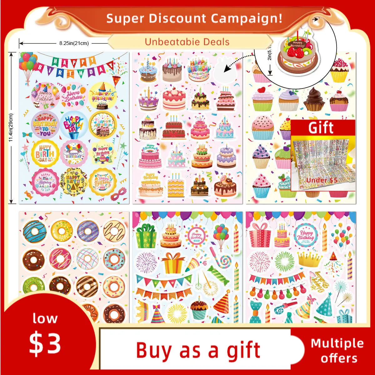 Cartoon Cute Happy Birthday Stickers for Party Gift Skateboard Motorcycle Car Scrapbooking Laptop Suitcase Toys
Cartoon Cute Happy Birthday Stickers for Party Gift Skateboard Motorcycle Car Scrapbooking Laptop Suitcase Toys