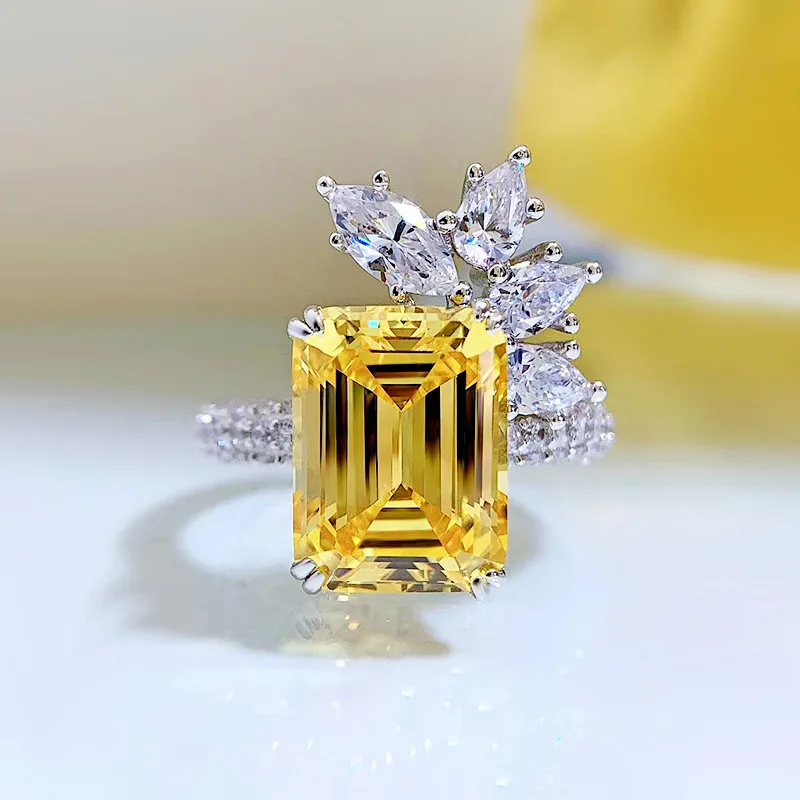 

Ювелирные изделия, новинка 2023, прямоугольное желтое кольцо из серебра 925 пробы с бриллиантами 9*12 Asche из высокоуглеродистого камня, в европейском и американском стиле
