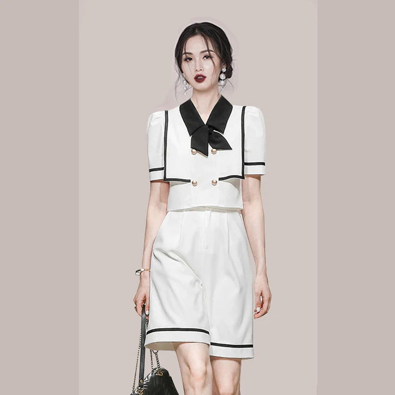 2022 Summer Women Hit Color 2 Pieces Set Ladies Bow Crop Top+Pocket High Waist Wide Leg Shorts High Quality Suit
2022 Summer Women Hit Color 2 Pieces Set Ladies Bow Crop Top+Pocket High Waist Wide Leg Shorts High Quality Suit