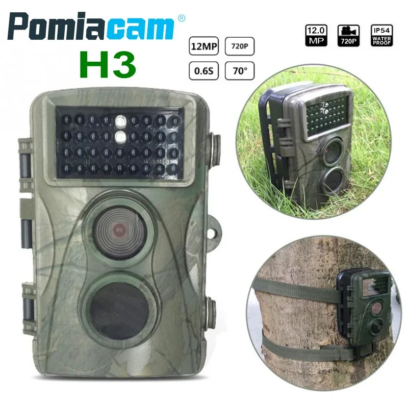 

H3 12MP 720P Hunting Camera Waterproof Wild Trail Camera Infrared Night Vision Animal Observation Recorder with Mount&Cable