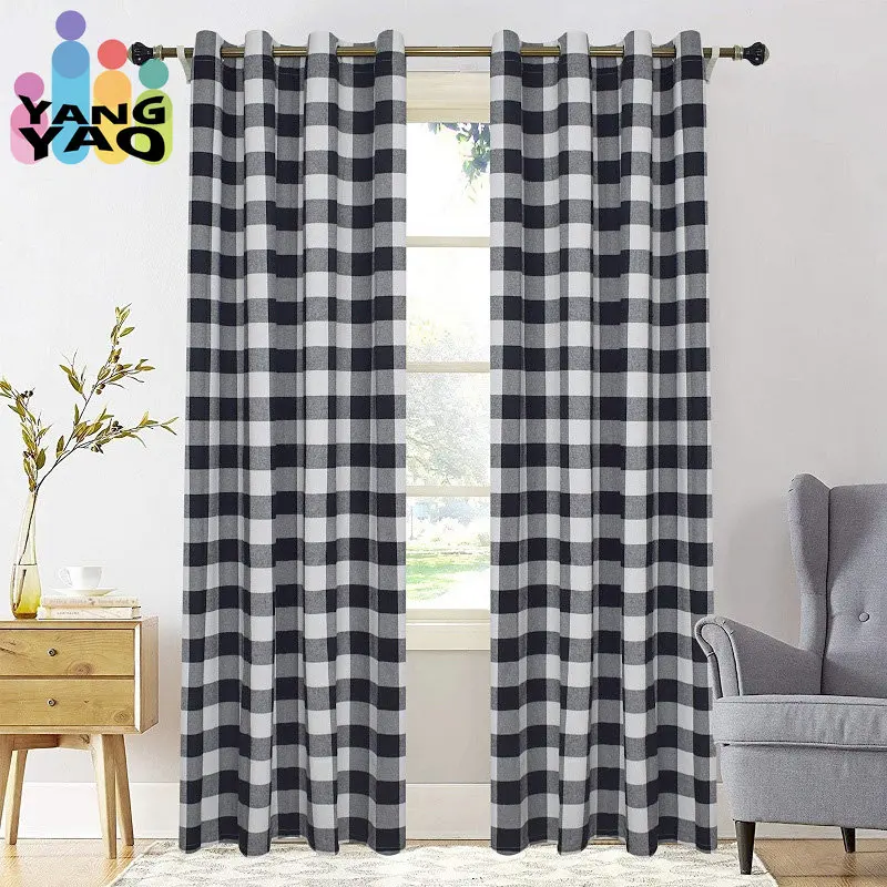 Шторы на окна в клетку для спальни, модные драпировки на окна в стиле ретро с рисунком буйвола и клетками для гостиной, 1 шт., TJ7375