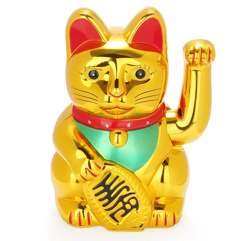 

Lucky Classic Chinese Wealth Electric Wink Cat Gold Waving Cat Beckoning Maneki Powered by AA Battery Feng Shui Crafts