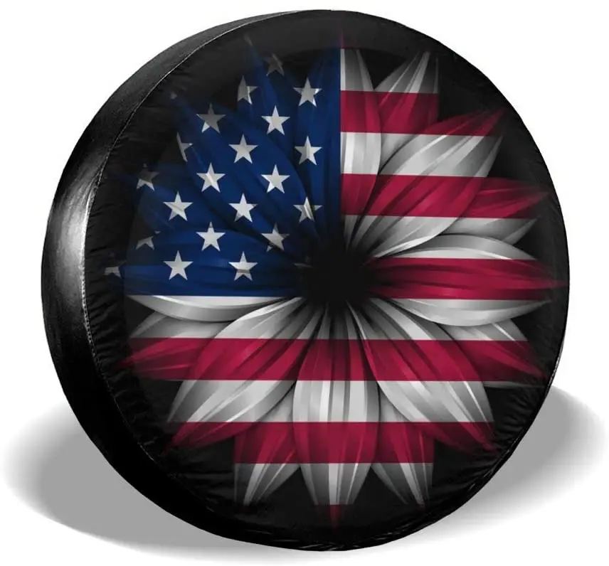 

Delerain USA Flag Flower Spare Tire Covers Waterproof Dust-Proof Spare Wheel Cover Universal Fit for Jeep, Trailer, RV, SUV, Tru