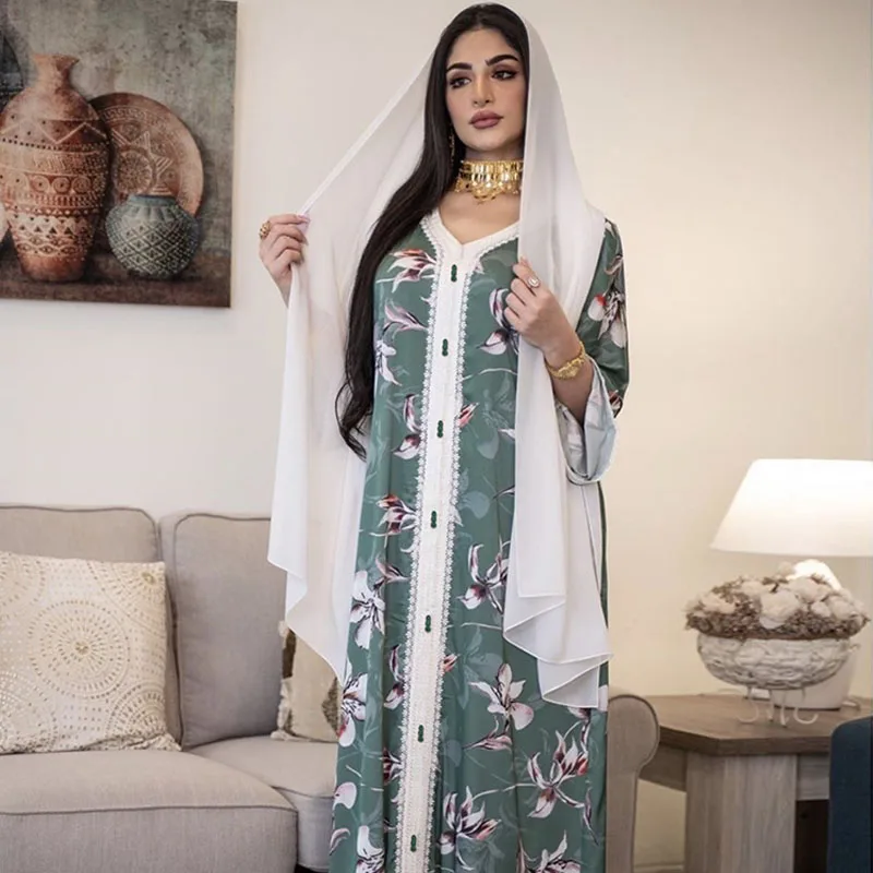 

Robe Femme Musulmane Ramadan Muslim Fashion Robes Middle East Eid Arab Printed Long Dress Dubai Abaya Turkey Muslim Jalabiya