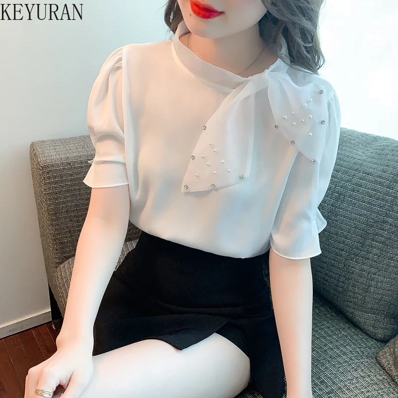 Blouse Women Summer 2022 New Office Lady Half High Collar Chiffon Puff Sleeve Bow Beading White Blusas Womens Tops and Blouses
Blouse Women Summer 2022 New Office Lady Half High Collar Chiffon Puff Sleeve Bow Beading White Blusas Womens Tops and Blouses