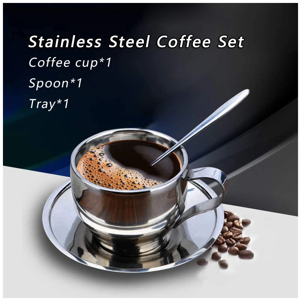 3 Pieces Stainless Steel Handheld Mini Coffee Tea Cup Saucer Double Heat Insulated Set Office Cafe Teacup Party Supplies
3 Pieces Stainless Steel Handheld Mini Coffee Tea Cup Saucer Double Heat Insulated Set Office Cafe Teacup Party Supplies