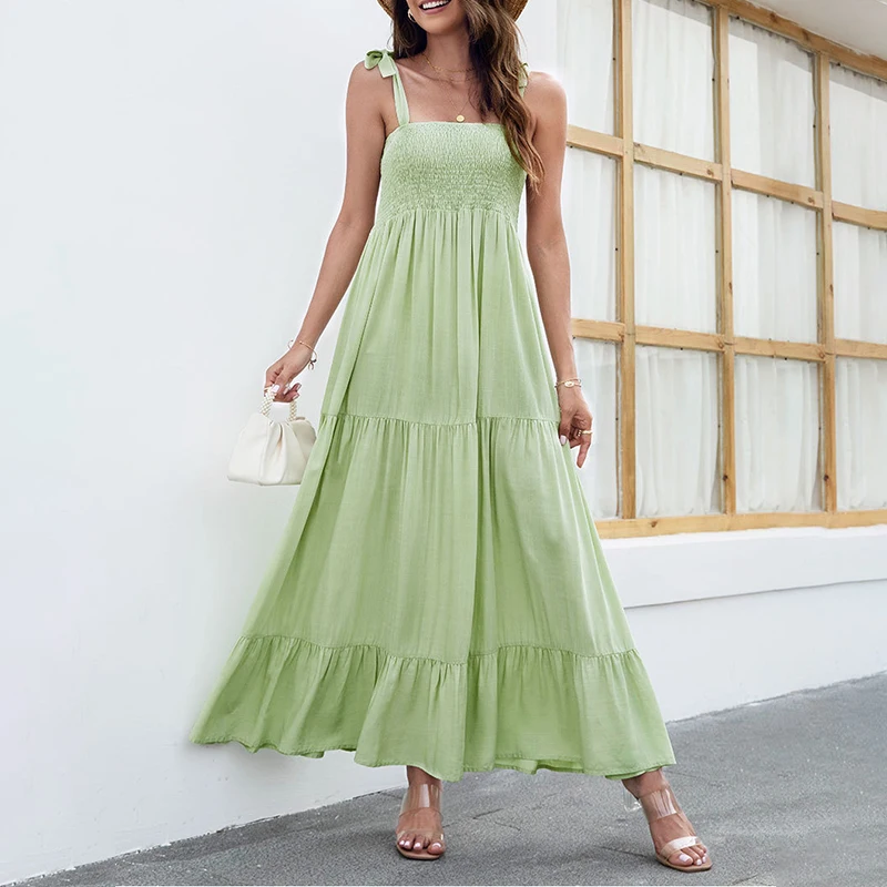 Ladies Solid Color Slip Dress Summer Women Leisure Style Tie Up Backless Sleeveless Wide Hemline Ruched Long Skirt Beachwear
Ladies Solid Color Slip Dress Summer Women Leisure Style Tie Up Backless Sleeveless Wide Hemline Ruched Long Skirt Beachwear