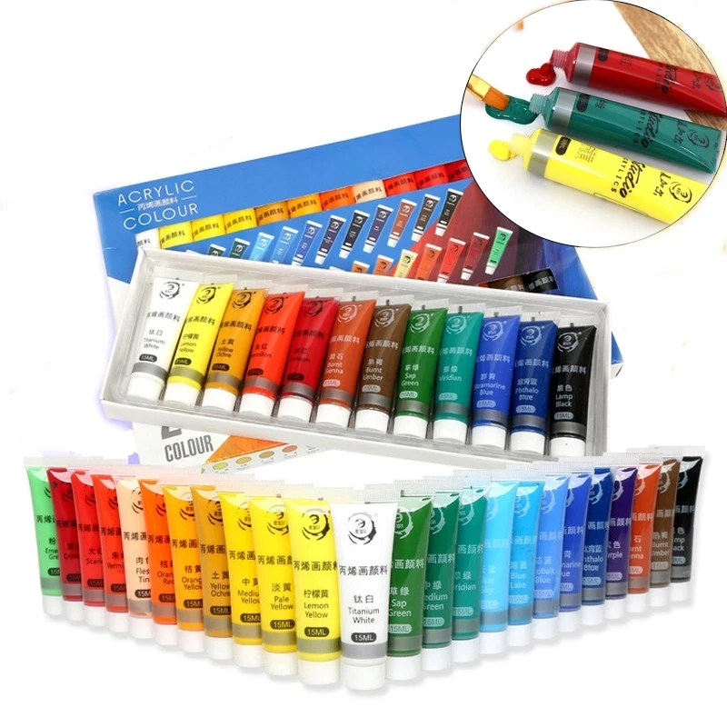 15ML Acrylic Paint Set 12/24 Colors Color Paint For Fabric Clothing Nail Glass Drawing Painting For Kids Waterproof Art Supplies
15ML Acrylic Paint Set 12/24 Colors Color Paint For Fabric Clothing Nail Glass Drawing Painting For Kids Waterproof Art Supplies