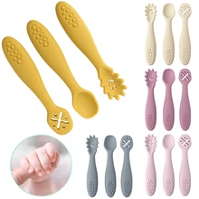 3PCS Silicone Spoon Fork For Baby Utensils Set Feeding Food Toddler Learn To Eat Training Soft Fork Cutlery Childrens Tableware