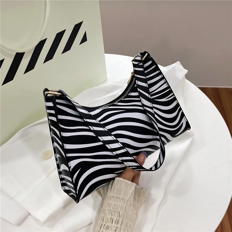 

Fashion Zebra Pattern Women's Bag New PU Leather Underarm Shoulder Bag Female Luxury Design Baguette Handbags for Women 2022