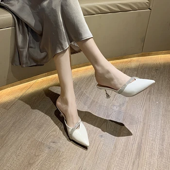 2024 NEW Set with Diamonds High Quality Modern Women Slippers Summer Fashion Novelty High Heels Pointed Toe Shoes Zapatos Mujer