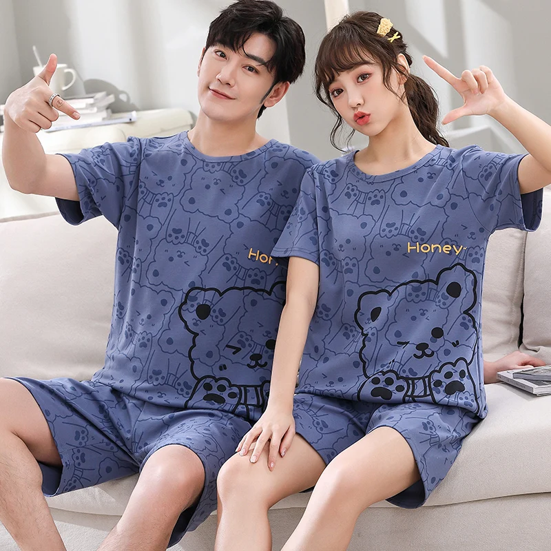 

Summer Couples Sleepwear Pyjamas Women Pajamas Cotton Short Sleeve Ladies Pijama Sets Homewear Cute Cartoon Lounge Wear T-shits