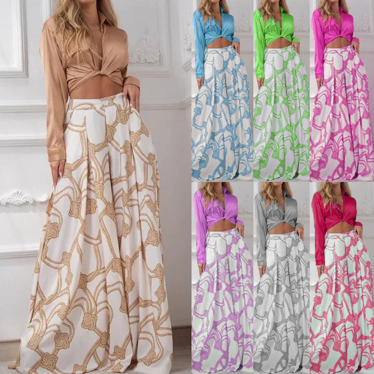 2 Piece Women's New Printed Casual Suit Lapel Sexy Lace Up Shirt High Waist Wide Leg Pants Two Piece Women's Club Suit
2 Piece Women's New Printed Casual Suit Lapel Sexy Lace Up Shirt High Waist Wide Leg Pants Two Piece Women's Club Suit