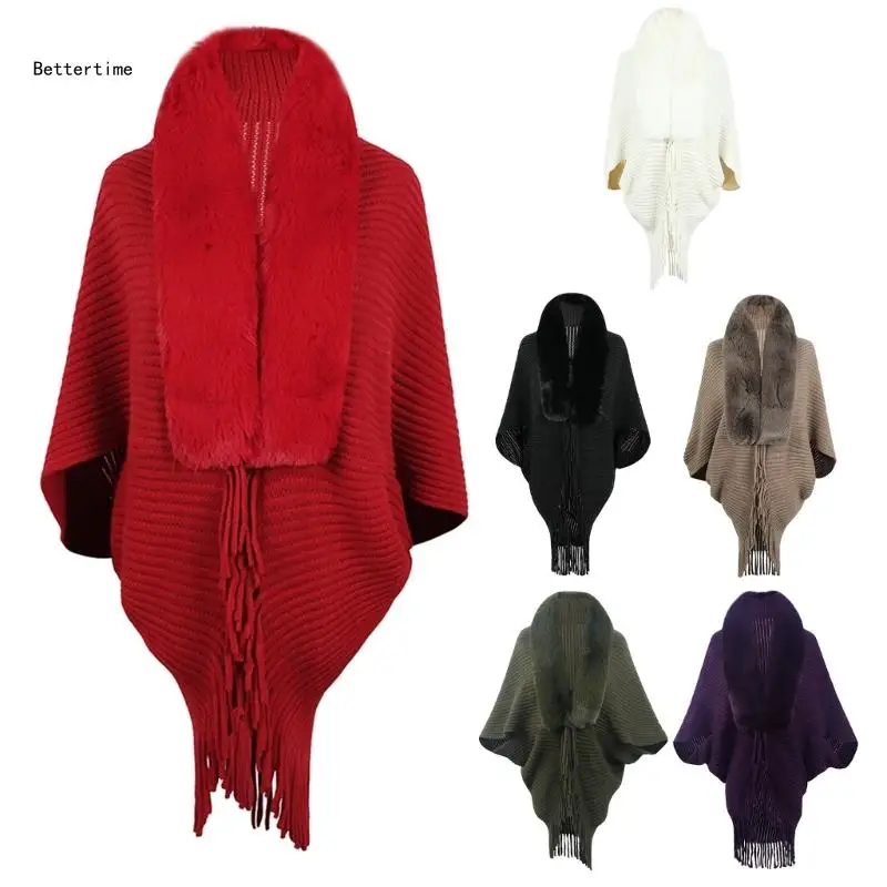 B36D Women's Faux Furs Collar Cardigan Sweater Elegant Batwing Long Sleeve Knit Cape
B36D Women's Faux Furs Collar Cardigan Sweater Elegant Batwing Long Sleeve Knit Cape