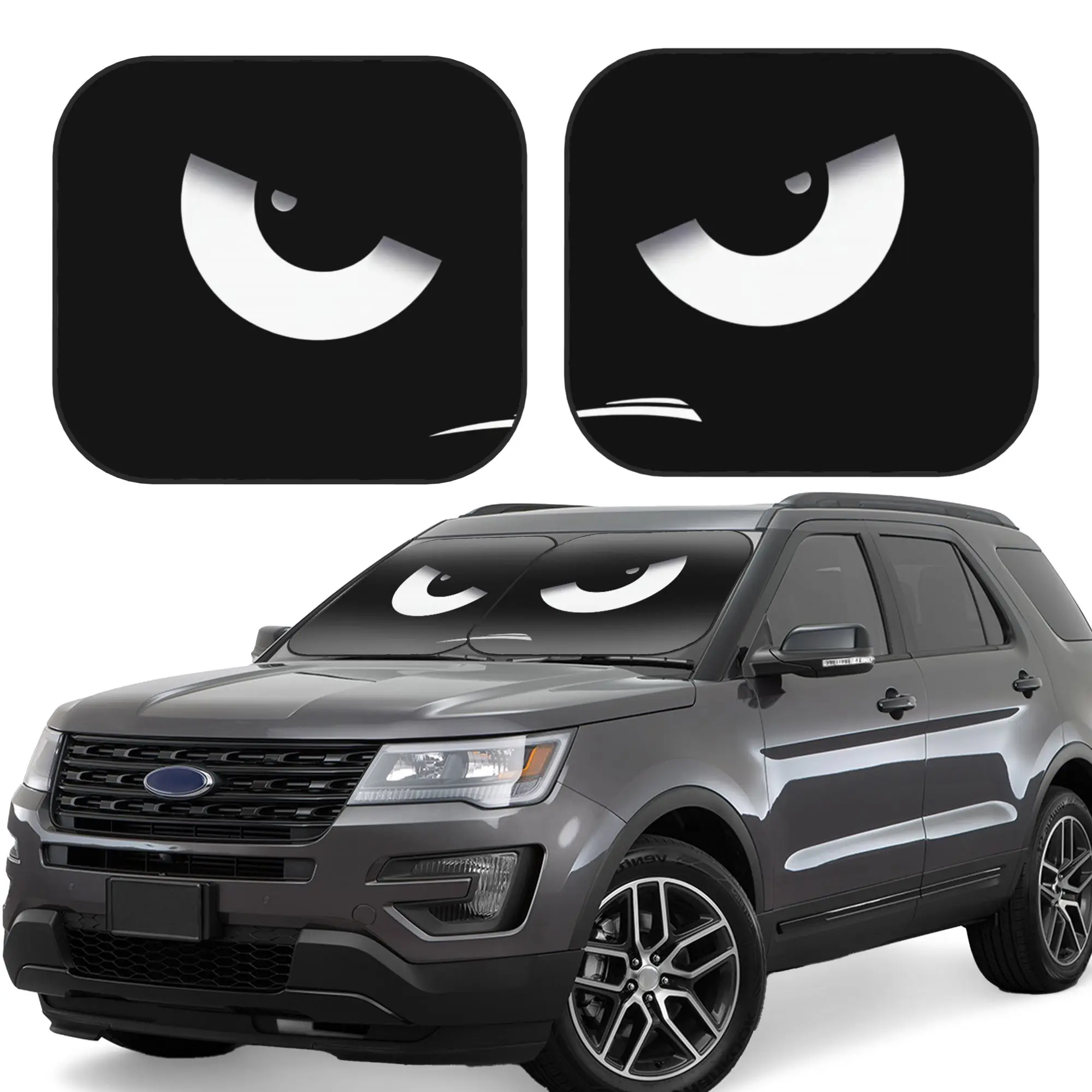 

Angry Eyes Black Car Windshield Sun Shade Auto Foldable 2pcs Window Sunshades for Most Windshield Sun Visor Car Accessories