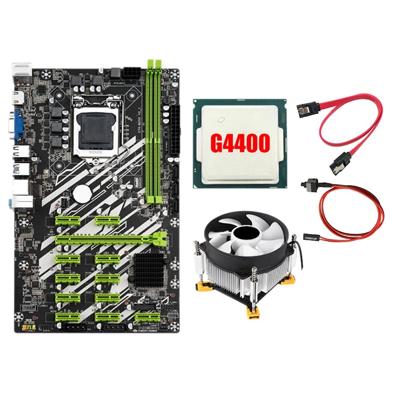 B250 BTC Mining Motherboard with 4400CPU+Fan+Switch Cable+SATA Cable 12 PCI-E Slots LGA1151 DDR4 RAM SATA3.0 USB3.0
B250 BTC Mining Motherboard with 4400CPU+Fan+Switch Cable+SATA Cable 12 PCI-E Slots LGA1151 DDR4 RAM SATA3.0 USB3.0