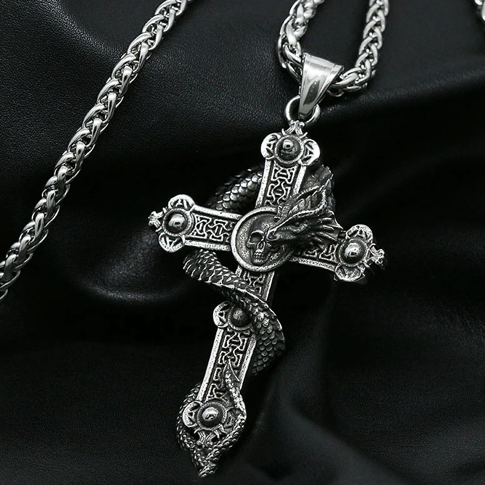 Brand New Gothic Skull Cross Pendant Necklace Punk Motorcycle Men's Hovering Skull Dragon Necklace Jewelry Gothic Jewelry Gift
Brand New Gothic Skull Cross Pendant Necklace Punk Motorcycle Men's Hovering Skull Dragon Necklace Jewelry Gothic Jewelry Gift