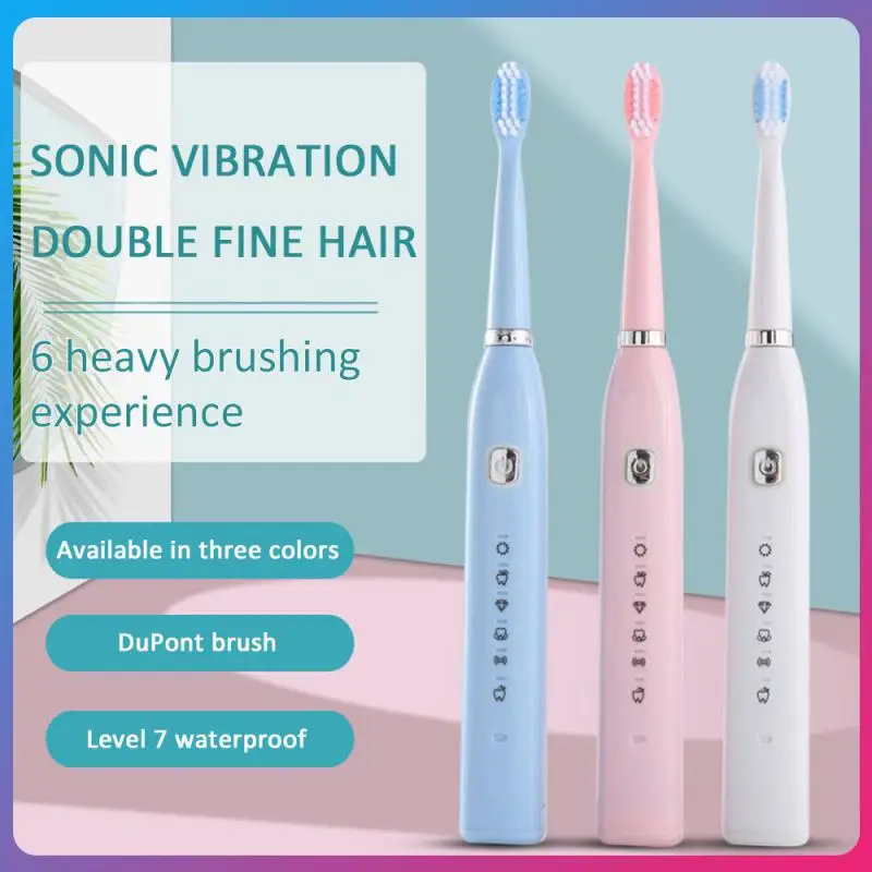 

6 Modes Sonic Electric Toothbrush With 4 Replacement Brushheads For Couple Family Rechargeable Washable Whitening Teeth Brush