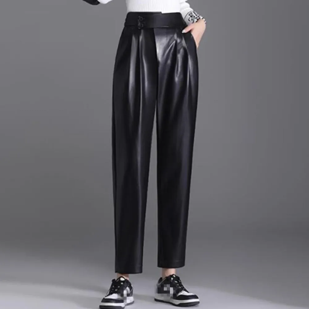 Autumn Winter PU Leather Pants Women Elegant High Waist Pockets Faux Leather Harem Pants Female
Autumn Winter PU Leather Pants Women Elegant High Waist Pockets Faux Leather Harem Pants Female