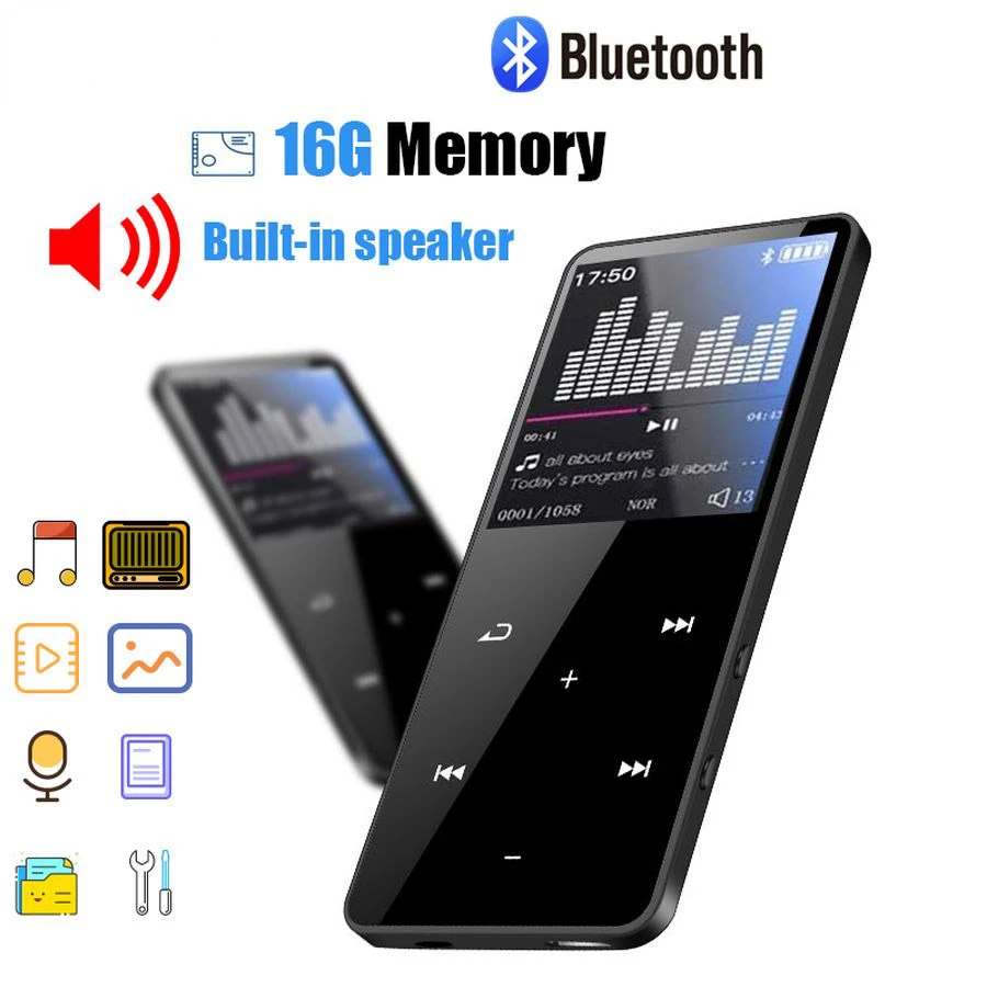 

MP3-плеер Bluetooth динамик Спортивный MP3 музыка сенсорная клавиша Встроенный 8 Гб 16 Гб HiFi портативный плеер с радио FM Запись