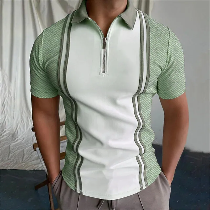 Men's new 3D printing casual men's short sleeve zipper polyester polo T-shirt top
Men's new 3D printing casual men's short sleeve zipper polyester polo T-shirt top