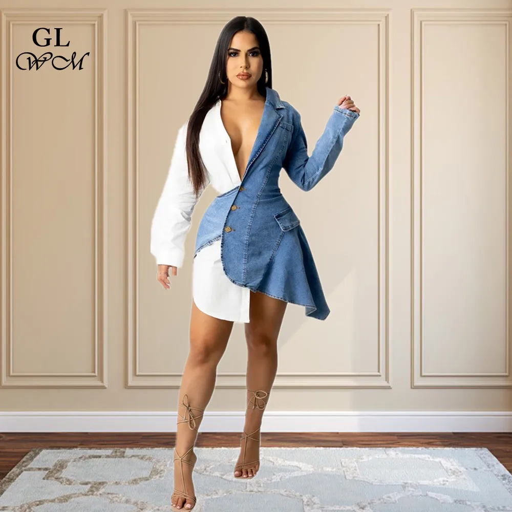 S-5XL Summer Fashion V-Neck Denim Stitching Casual Women' Denim Dress Irregular Long Sleeve Mini Dresses Wolesale Dropshipping
S-5XL Summer Fashion V-Neck Denim Stitching Casual Women' Denim Dress Irregular Long Sleeve Mini Dresses Wolesale Dropshipping