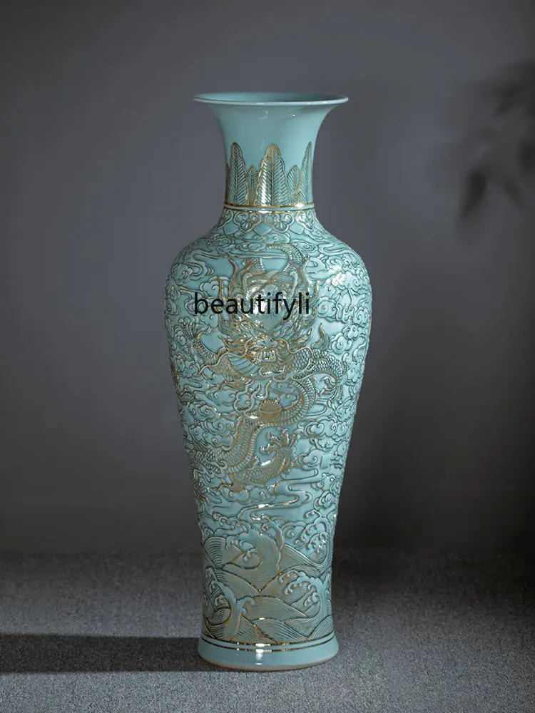 lt Jingdezhen Ceramic Powder Celadon Glaze Carved Dragon Pattern Large Vase Decoration Living Room Floor Decoration
lt Jingdezhen Ceramic Powder Celadon Glaze Carved Dragon Pattern Large Vase Decoration Living Room Floor Decoration