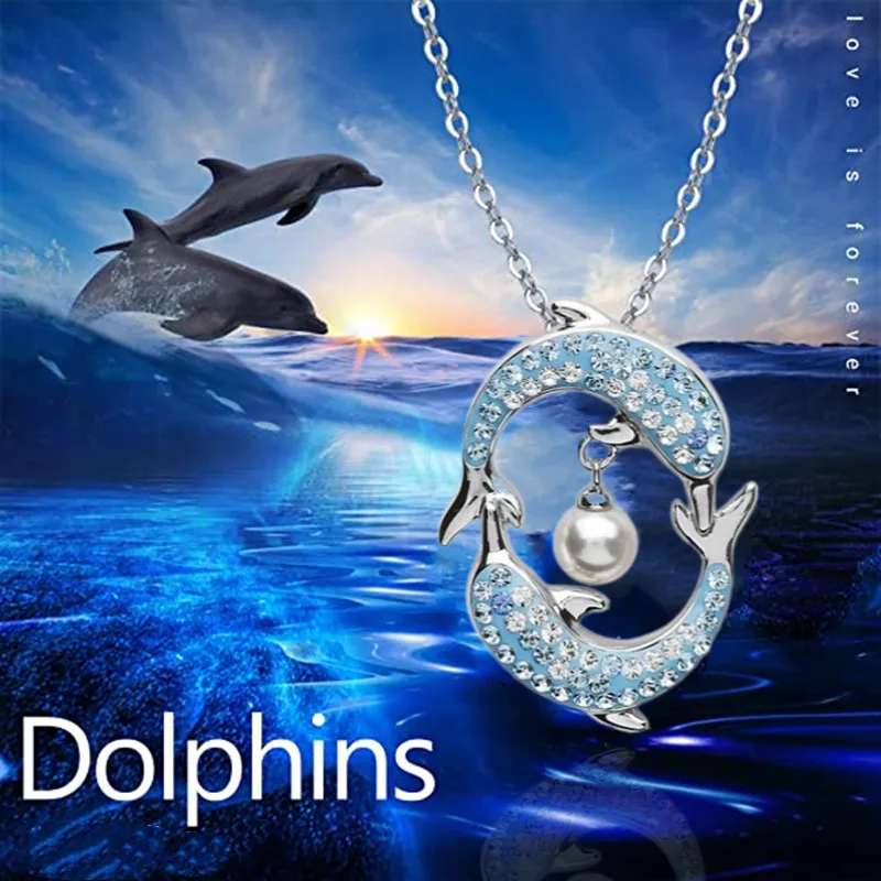 

Exquisite Fashion Income Ocean Dolphin Pendant Necklace Ladies Girls Pearl Jewelry Anniversary Wedding Birthday Party Gifts