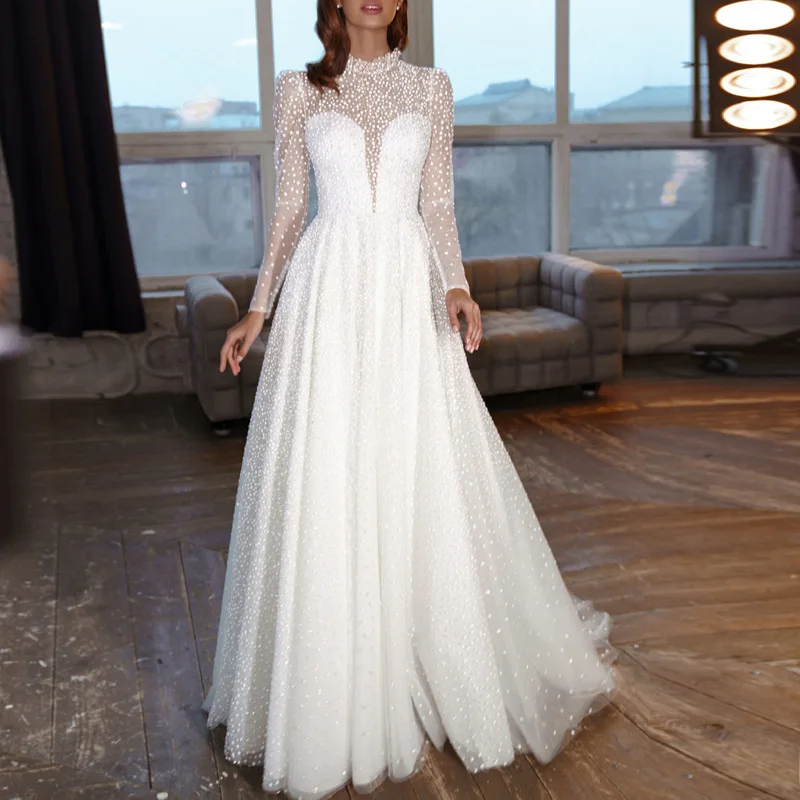2022 New Autumn Winter O Neck Long Sleeve Wedding Party Gowns Bridal Full Length Robe De Soire De Mariage Slim Evening Vestidos
2022 New Autumn Winter O Neck Long Sleeve Wedding Party Gowns Bridal Full Length Robe De Soire De Mariage Slim Evening Vestidos