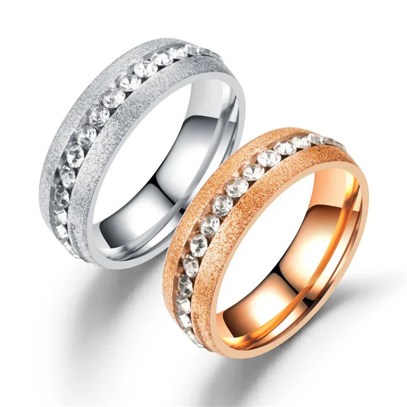 

316L Stainless Steel Rings for Women Rose Gold Color Crystal Engagement Wedding Ring Jewelry Gifts