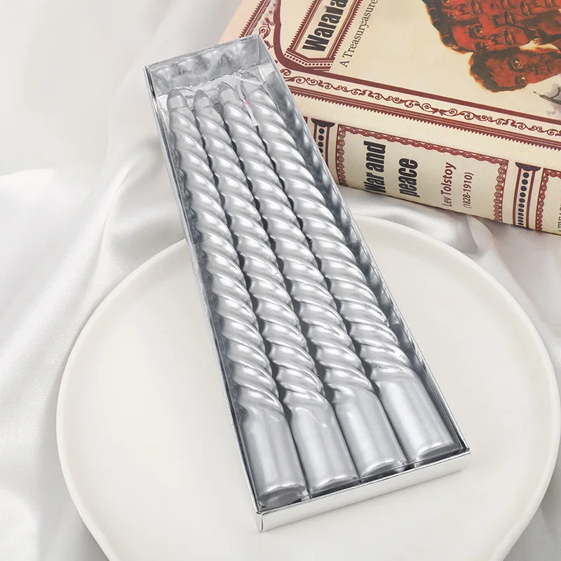 4pcs Taper Candles 20cm/8'' Tall Candles Long Burning Twisted Candles for Candle Holders for Dinning Table Gold Silver 
4pcs Taper Candles 20cm/8'' Tall Candles Long Burning Twisted Candles for Candle Holders for Dinning Table Gold Silver