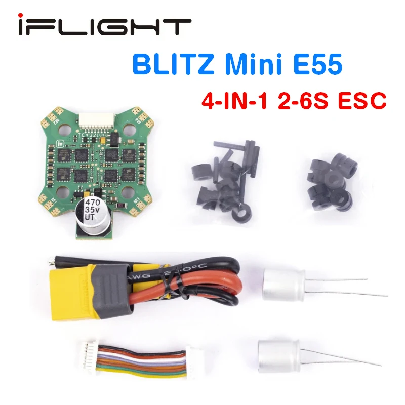 iFlight BLITZ Mini E55 4-IN-1 2-6S BLHeli 32 ESC with 20*20mm/Φ4mm Mounting Holes for FPV
iFlight BLITZ Mini E55 4-IN-1 2-6S BLHeli 32 ESC with 20*20mm/Φ4mm Mounting Holes for FPV