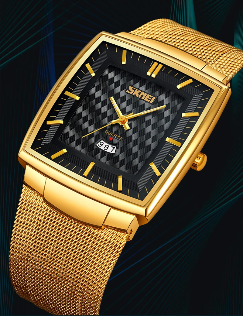 

Luxury Men Watch Luminous Hands Wide Steel Band Reloj with Calendar Date Male Quartz Wristwatch Business Man Black Gold Clock