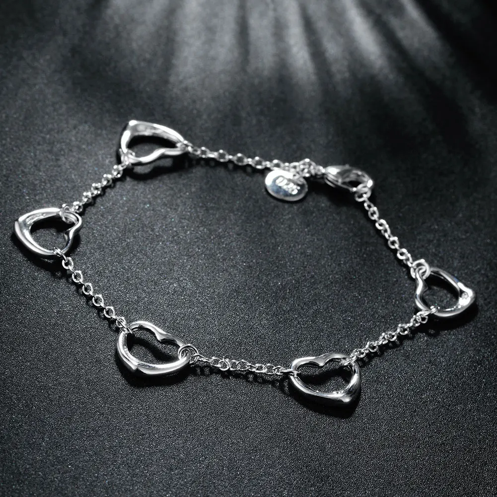 

Fashion Pretty romantic heart chain 925 sterling silver Bracelet for woman Luxury brands jewelry wedding accessories party gifts