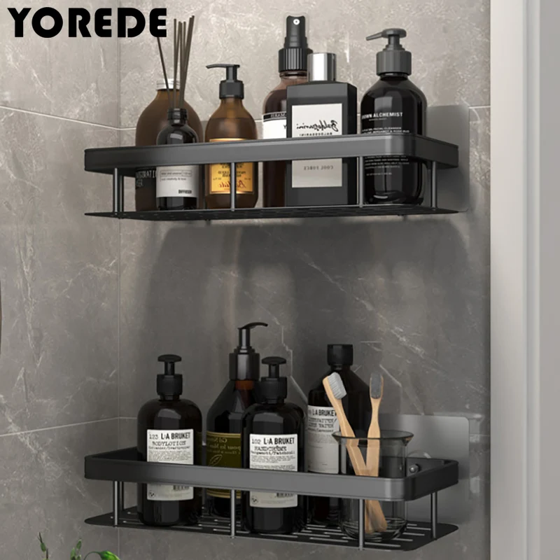 

YOREDE Corner Storage Rack For Bathroom Shelf Suction Cup Wall Hanging Holder For Toilet Washstand Kitchen Bathroom Accessories