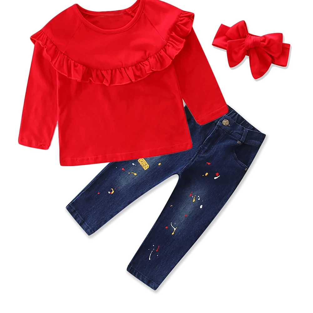 Fashion Baby Girl's set Solid Lotus Leaf Lace Tops Printing Pants Bowknot Headdress
Fashion Baby Girl's set Solid Lotus Leaf Lace Tops Printing Pants Bowknot Headdress