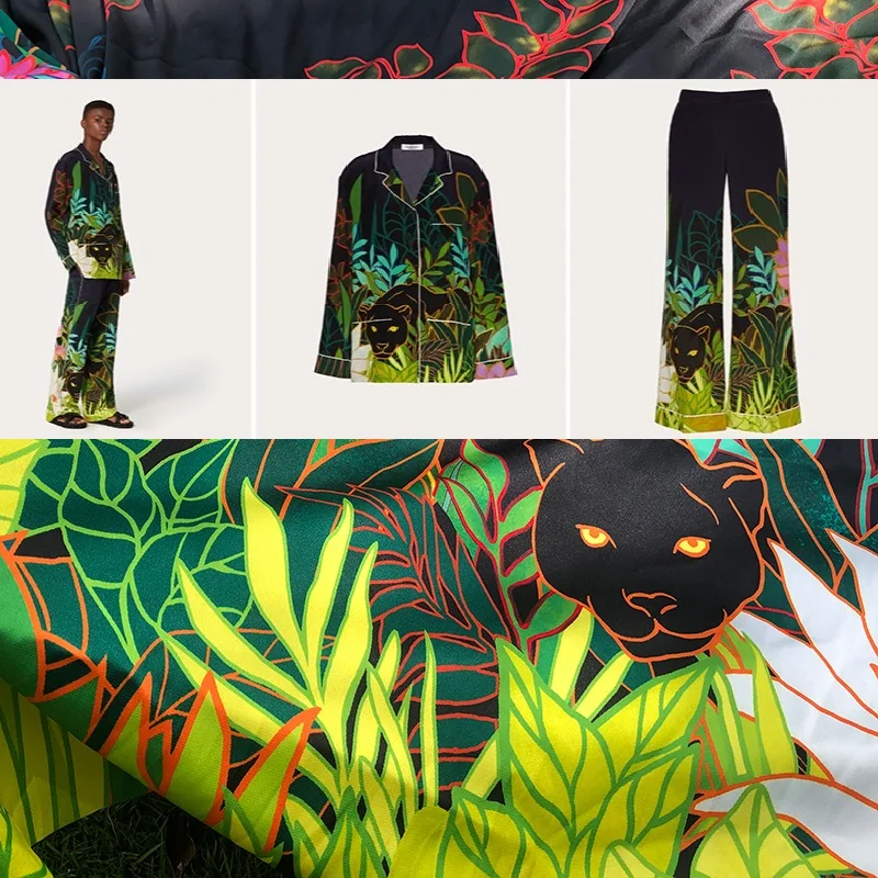 

Высококачественный брендовый ночной Леопардовый полиэстер шелк стрейч атлас с принтом одежда рубашка Пижама Платье Ткань для шитья материал
