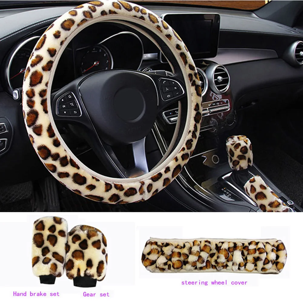 3PCS Car Steering Wheel Cover+Handbrake Socket Cover+Shift Lever Cover Artificial Plush Beige Leopard Breathable And Sweat-absor
3PCS Car Steering Wheel Cover+Handbrake Socket Cover+Shift Lever Cover Artificial Plush Beige Leopard Breathable And Sweat-absor