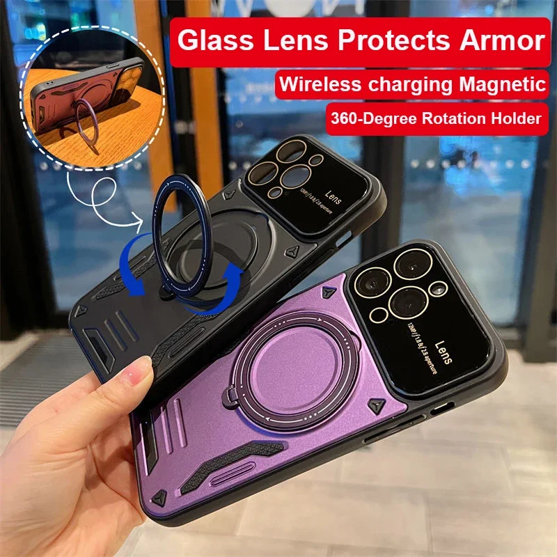 Luxury Armor For Magsafe Case For IPhone 15 14 Pro Max 13 12 11 15 Plus Glass Lens Protects Rotation Stand Holder Magnetic Cover
Luxury Armor For Magsafe Case For IPhone 15 14 Pro Max 13 12 11 15 Plus Glass Lens Protects Rotation Stand Holder Magnetic Cover
