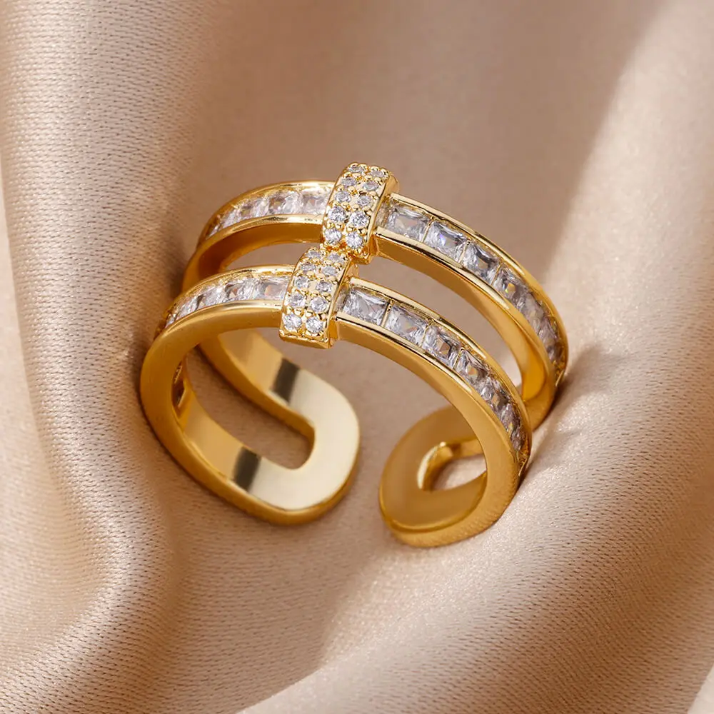 Zircon Double Layer Buckle Rings For Women Gold Plated Opening Stainless Steel Ring Trending 2023 Wedding Aesthetic Jewerly Gift
Zircon Double Layer Buckle Rings For Women Gold Plated Opening Stainless Steel Ring Trending 2023 Wedding Aesthetic Jewerly Gift