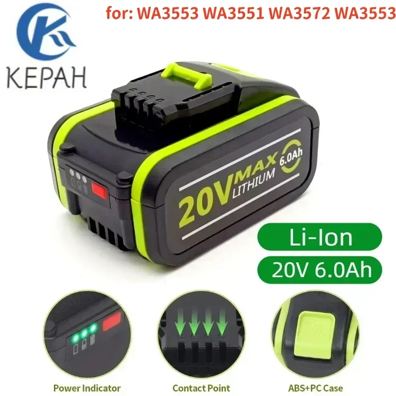 Литий-ионный аккумулятор 20 в 6000 мАч подходит для WA3553 WA3551 WA3572 WX390 WX176 WX178 WU268 с