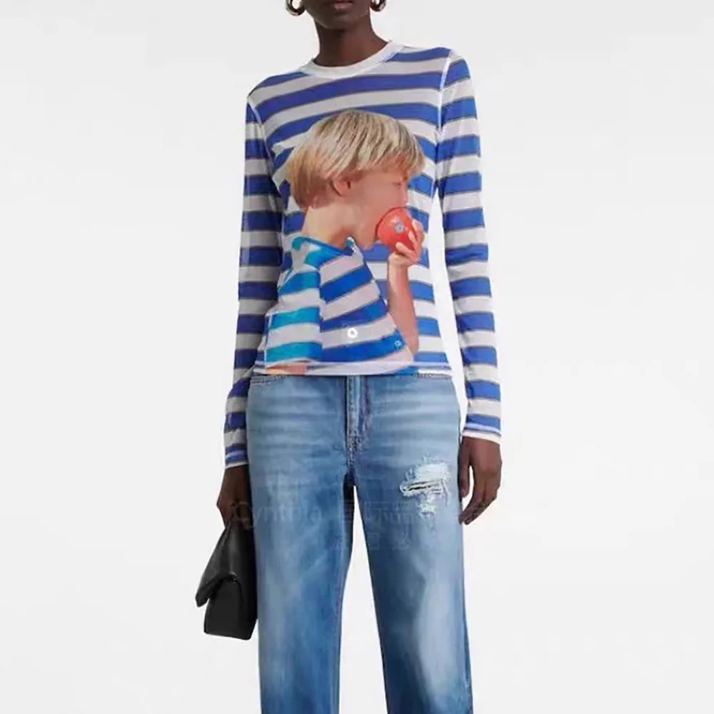 Striped Print See-through Long-sleeved Cotton Women's T-shirt Tops Casual Versatile Light Tees 2023 New Y2k Bottoming Shirt
Striped Print See-through Long-sleeved Cotton Women's T-shirt Tops Casual Versatile Light Tees 2023 New Y2k Bottoming Shirt