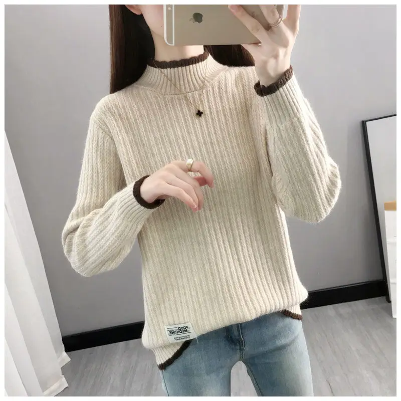 Fashion New Lace Half Turtleneck Long-sleeved Sweater Women's Autumn and Winter Solid Color Knitted All-match Top Female Casual
Fashion New Lace Half Turtleneck Long-sleeved Sweater Women's Autumn and Winter Solid Color Knitted All-match Top Female Casual