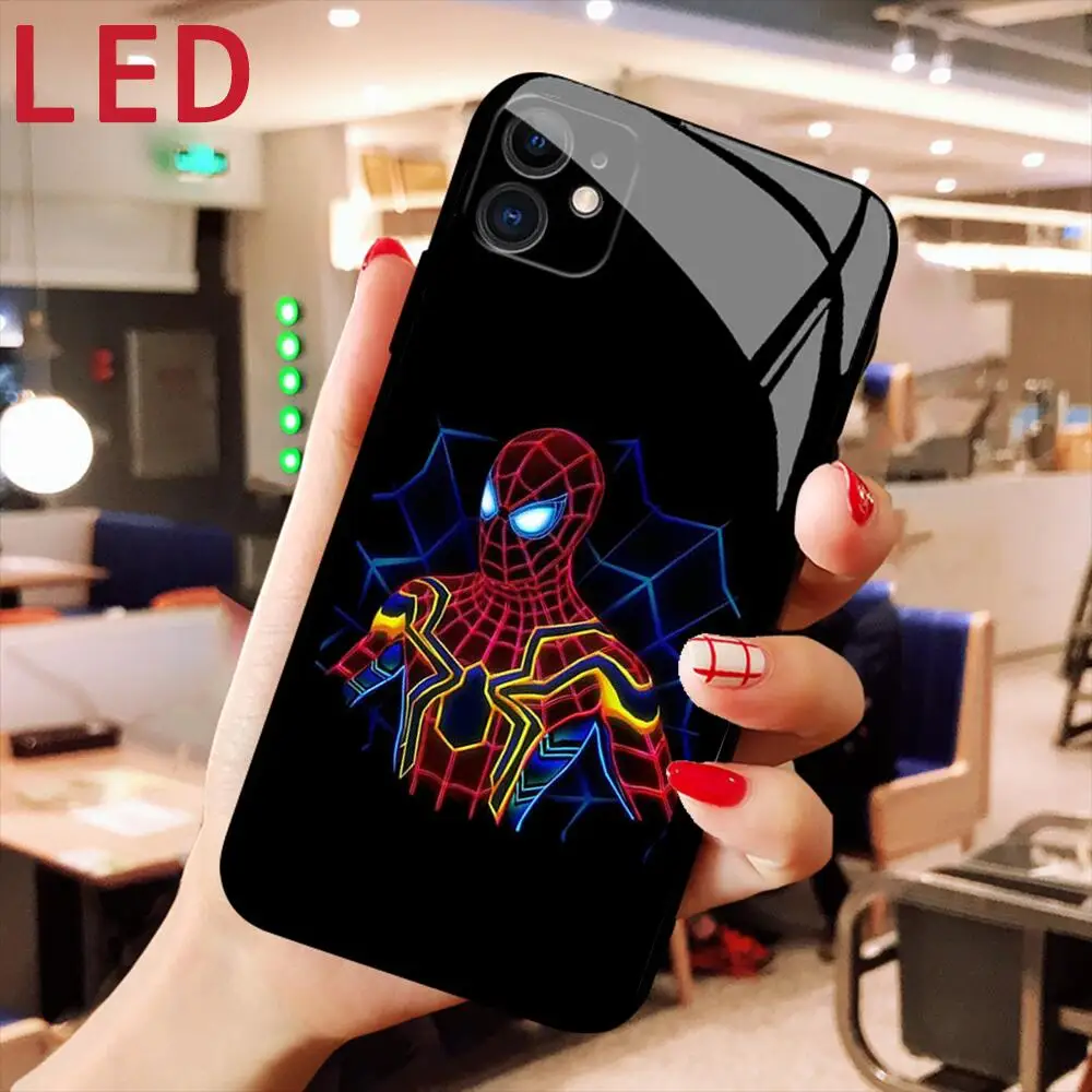 Marvel spiderman LED Luminous Call Light Flash Glass phone Case For IPhone 13 12 11 Pro Max Mini X XS Max 8Plus cover
Marvel spiderman LED Luminous Call Light Flash Glass phone Case For IPhone 13 12 11 Pro Max Mini X XS Max 8Plus cover