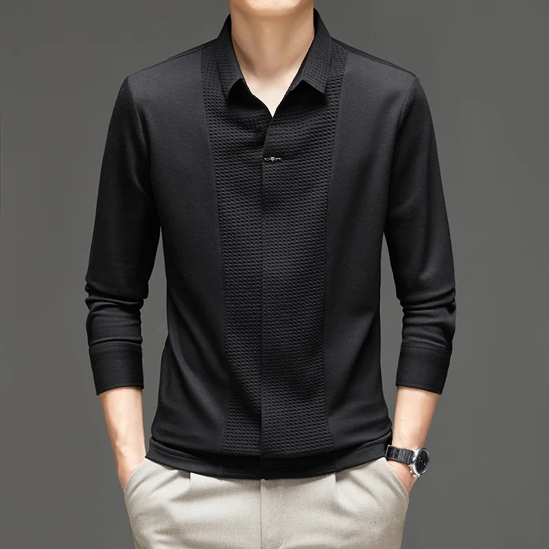 Fashion Lapel High-End Wool Long-Sleeved T-shirt Spring and Autumn Fashion Korean Style Business Casual Men's Polo Shirt
Fashion Lapel High-End Wool Long-Sleeved T-shirt Spring and Autumn Fashion Korean Style Business Casual Men's Polo Shirt