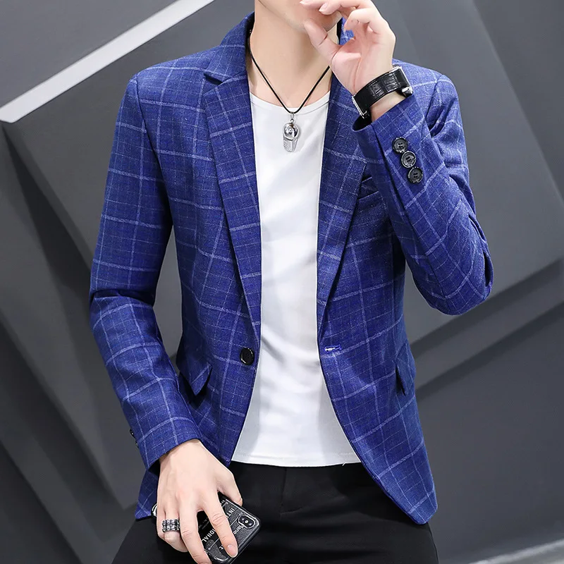 HOO 2022 Men's Autumn New Plaid Suit Youth Slim Fit Fashion Tailored blazer
HOO 2022 Men's Autumn New Plaid Suit Youth Slim Fit Fashion Tailored blazer