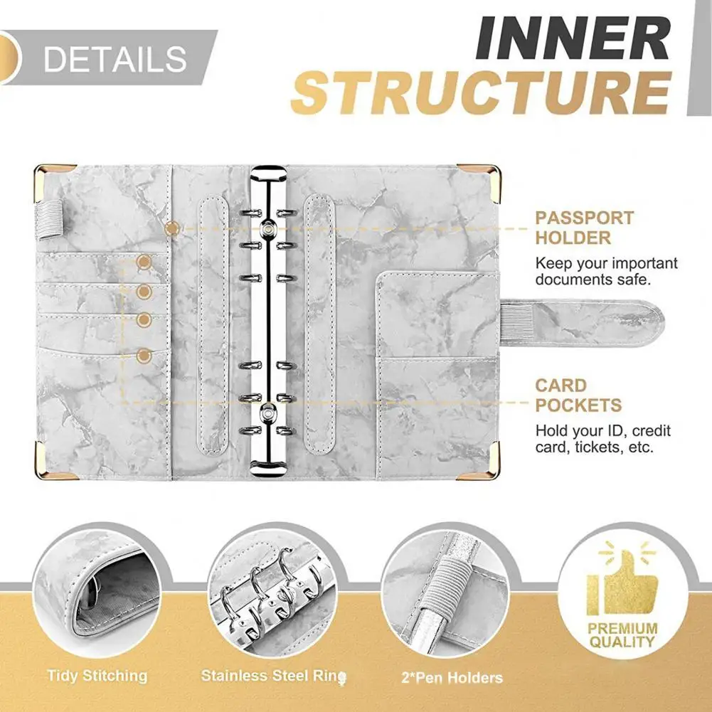 A6 Budget Binder Non-slip Buckle Design Faux Leather Marble 6-Ring Budget Planner Office Supplies
A6 Budget Binder Non-slip Buckle Design Faux Leather Marble 6-Ring Budget Planner Office Supplies