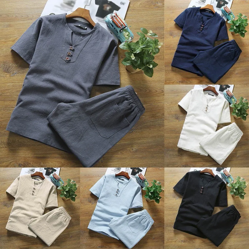 2022 Men's Cotton Linen Suit Pure Color Short Sleeve T-shirt Casual Suit High Quality Simple Fashion Shirt Short Suit
2022 Men's Cotton Linen Suit Pure Color Short Sleeve T-shirt Casual Suit High Quality Simple Fashion Shirt Short Suit