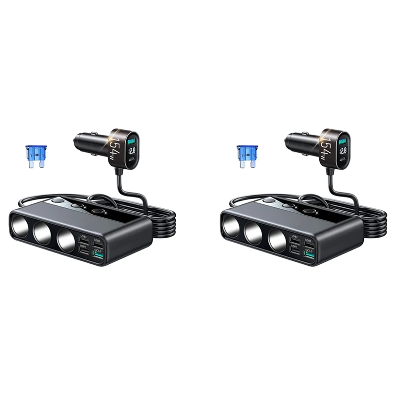 2X 3 Socket Splitter 9 In 1 Car Charger Adapter With PD/QC 3.0X2 Quick Charge, 154W 12V/24V Independent Switches
2X 3 Socket Splitter 9 In 1 Car Charger Adapter With PD/QC 3.0X2 Quick Charge, 154W 12V/24V Independent Switches