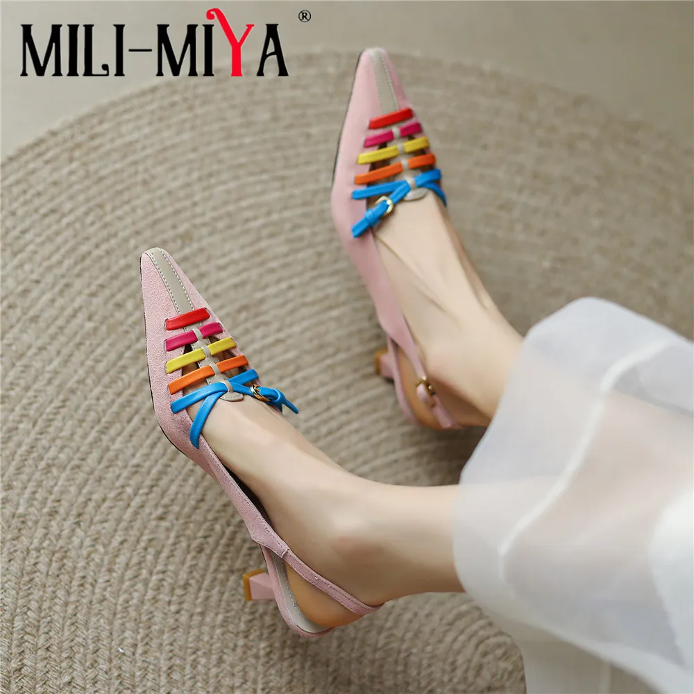 MILI-MIYA Fashion Mixed Color Sling Back Women Kid Suede Pumps Pointed Toe Thin Heels Slip On Dress Party Summer Shoes Handmade
MILI-MIYA Fashion Mixed Color Sling Back Women Kid Suede Pumps Pointed Toe Thin Heels Slip On Dress Party Summer Shoes Handmade